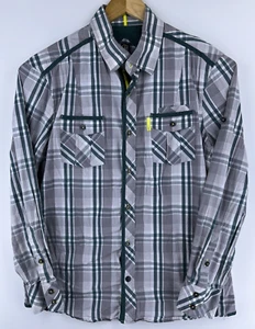 Cavi Mens Size 2XL Plaid Check Cotton L/S Button Up Grey Green Shirt Pockets - Picture 1 of 7