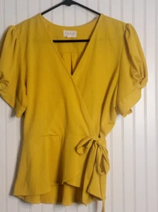 Meraki Girls' Mustard Yellow Wrap Around Blouse w/Ties Size L - Picture 1 of 19