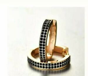 2Ct Round Simulated Black Diamond Huggie Hoop Earrings 14k Rose Gold Plated
