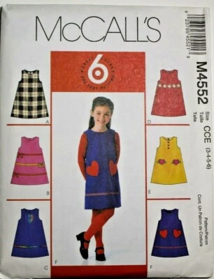 McCall's 4552 Girls Jumper Sewing Pattern in 6 Styles w/ Trim Variations 3-4-5-6 - Image 1 of 2