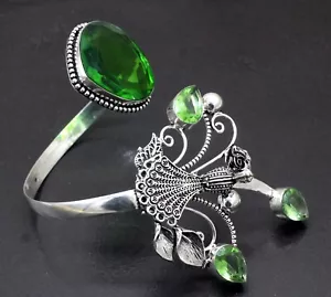 925 Sterling Silver Chrome Diopside Gemstone Jewelry Cuff Bracelet S-ADJ " - Picture 1 of 8