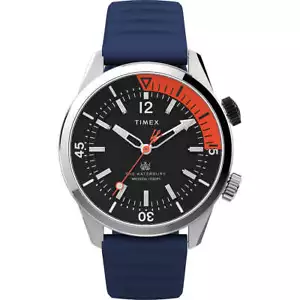 Orologio Uomo TIMEX WATERBURY DIVE TW2V73500 Silicone Blu Nero Sub 100mt - Foto 1 di 3