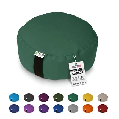 Natural Cotton Zafu Meditation Pillow - Organic Buckwheat Fill Zen Yoga Pillow - Image 1 of 4