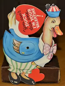 Vintage Antique 40's Die Cut Mechanical Duck wing 5.75"x3.75" VALINTINE card - Picture 1 of 2