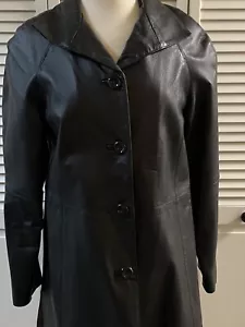 Women's Black Leather Car Coat Trench Jacket EAST 5TH NICE Matrix Urban Small - Picture 1 of 21