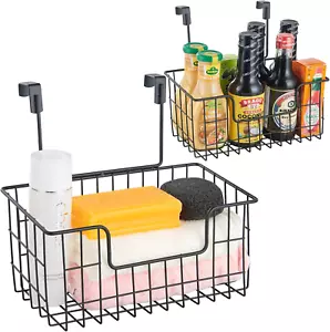 Wire Hanging Storage Basket 2 Packs, Wall Mounted Kitchen Bathroom Storage Baske - Picture 1 of 9