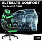 Gaming Chair Office Racing Pu Leather Executive Massage Racer Footrest Green