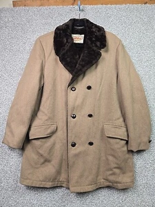 Vintage Lakeland Sportswear Coat Mens 42 Tan Wool Faux Fur Lined Business Casual - Picture 1 of 17