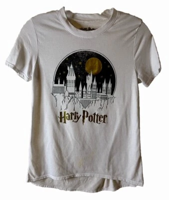 Official Harry Potter Hogwarts White T-Shirt W/Gold Accents Size Small - Image 1 of 3