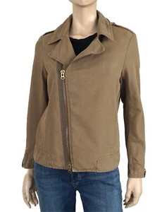 NILI LOTAN sz 8 Army Green Cotton Canvas Biker Jacket - Picture 1 of 3