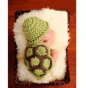 Süße Baby Mütze Schildkröte Turtles Rücken Grün - Braun Kostüm Fotoshooting NEU - Bild 1 von 4