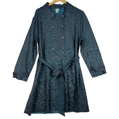 Chicos Travelers Crushed Trench Coat 3P  (XXL/16P)  Green Tie Belt Textured NWT - Image 1 of 4