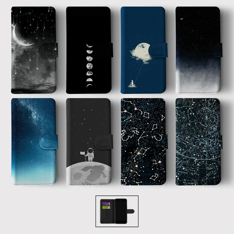 CASE FOR IPHONE 16 15 14 13 12 11 PRO WALLET FLIP PHONE COVER MOON STARS ZODIAC - Image 1 of 1