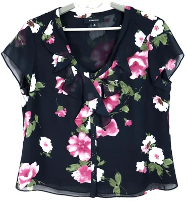 JONES WEAR Women's 100% Polyester Blouse Short Sleeve Floral Ruffle 16 - Image 1 of 4