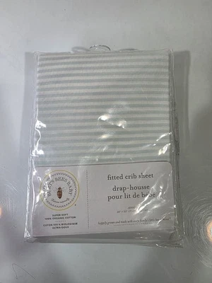 Sábana bajera ajustada para bebé Burts Bees algodón orgánico jersey azul cielo rayas 28"x52" Foto 1 de 4