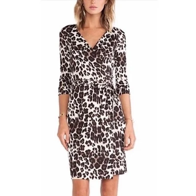 DVF Diane Von Furstenberg Julian Seda Jersey Vestido Envolvente Esmerilado Animal Felino 2 Foto 1 de 4