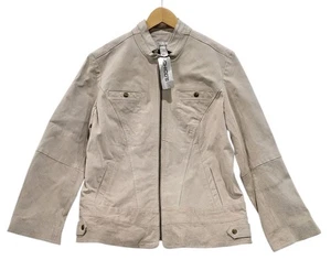 NWT CHICOS Beige Genuine SUEDE LEATHER Women MOTO Lined w Pockets Jacket size 3 - Picture 1 of 7