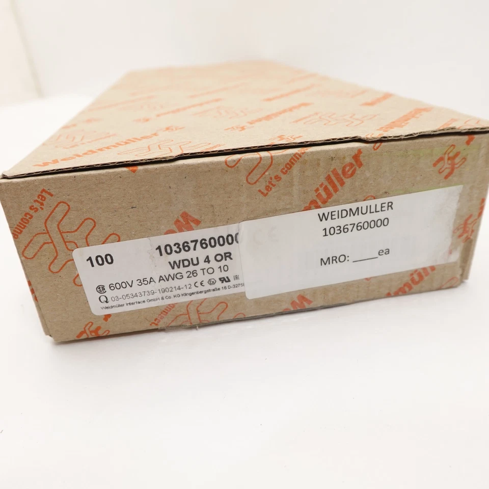Weidmüller WDU 4 OR Terminal Blocks 1036760000 – 100pcs 600V 35A AWG 26–10 - Image 1 of 3