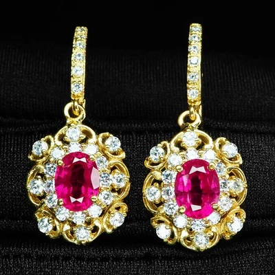 Pendientes de turmalina rubelita rosa radiante de 3,15 quilates de plata de ley 925 de oro de 24 quilates Foto 1 de 4