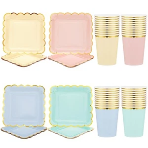 80 Pcs Pastel Scalloped Paper Plates and Cups Pastel Party Supplies, 9 Inch P... - Picture 1 of 6