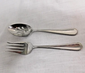 D7 - Lenox Stainless Flatware Swedish Lodge Cold Meat Fork + Pierced Tablespoon - Picture 1 of 6