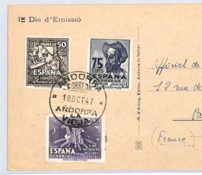 SPAIN USED ANDORRA FDC 1947 Encamp Radio Andorra Postcard France Paris YV292 - Image 1 of 4