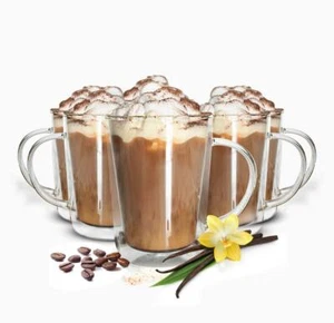 4 Doppelwandige Gläser mit Henkel 360ml Latte Macchiato Trinkglas Kaffeegläser - Picture 1 of 4