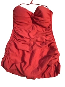 Coral One-Piece Ruched Halter Swimsuit With Padded Cups Gathered Detailing & Ful - Picture 1 of 8