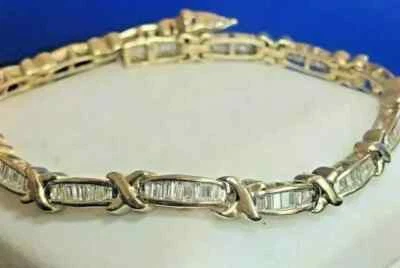 12CT Baguette Cut Lab-Created Diamond Tennis Bracelet 14k Yellow Gold Plated - Image 1 of 3