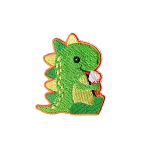 Dinosaur Eating An Icecream Iron On Patch, Embroidered Sew on / Iron on Patch - Picture 1 of 1