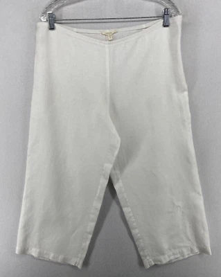 EILEEN FISHER Pants PM Heavy Linen Capri Cropped Side Zip Elastic Waist White - Image 1 of 4