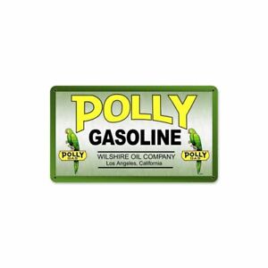 POLLY GASOLINE GREEN PARROT LOGO 14" HEAVY DUTY USA MADE METAL ADVERTISING SIGN