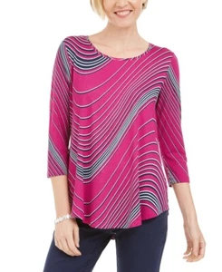 JM Collection Womens Pink Swirl Print 3/4 Sleeve Round Neck T Shirt Top Size S - Picture 1 of 6