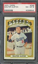 1972 TOPPS #749 WALT ALSTON PSA 8 DODGERS MG HOF *B72292
