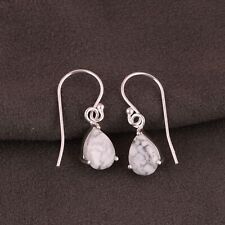 Fine Sterling Silver Pear Cut Howlite Earrings Dangle Earrings Handmade Jewelry