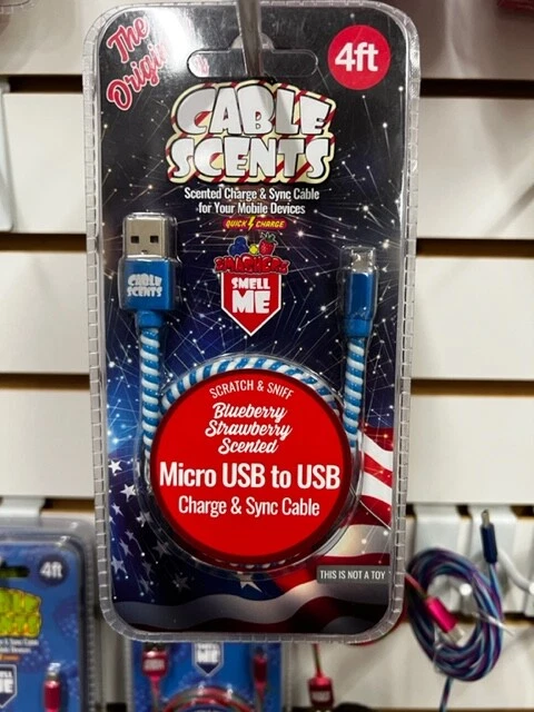 Micro USB to USB Charge/Synchronizing 4' Cable Blue & White Stripe - Image 1 of 1