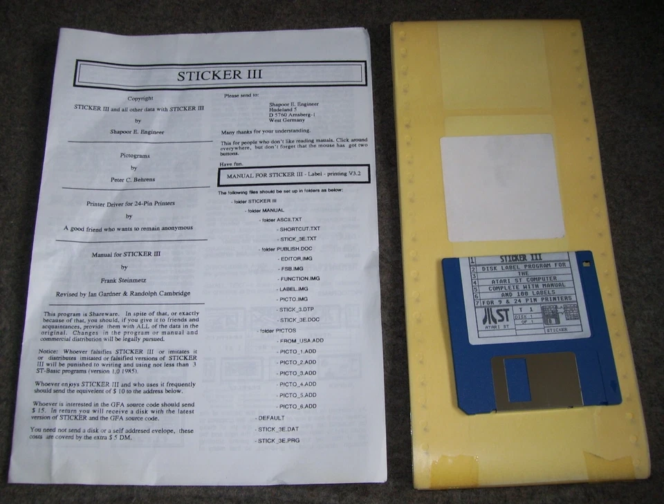 Atari 520 1040 St Ste Computer Sticker III Floppy Disk Etikette Programm 100 - Bild 1 von 3