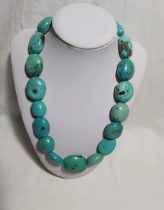 Antique large beads Tibet Turquoise necklace in sterling silver L50cm W181g - Picture 1 of 7