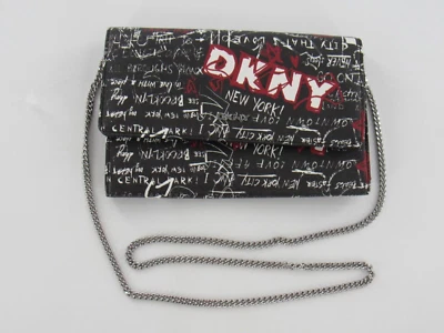 Bolso Bandolera DKNY Estampado Graffiti Cuero Blanco Negro Rojo Plata Cadena Pequeño Foto 1 de 4