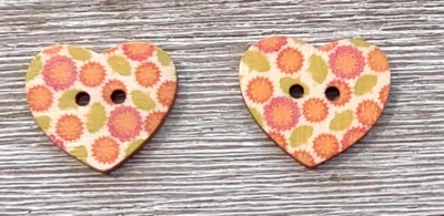 2 Flower Heart Sewing Buttons Crafting Wood 2 Hole 1"  - Image 1 of 2