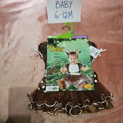 New Baby Girls 6-12M Deer Fawn Dress & Headband 2 Piece Costume Set NWT - Image 1 of 4