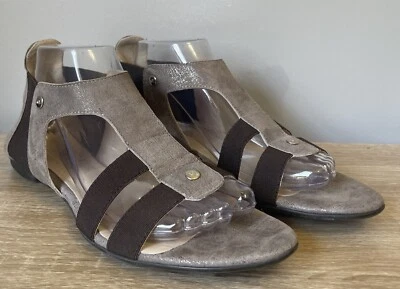 EUC AGL 39.5 Women US 9.5 Straps Stretch Pull On Ankle Sandals Brown Iridescent - Image 1 of 4