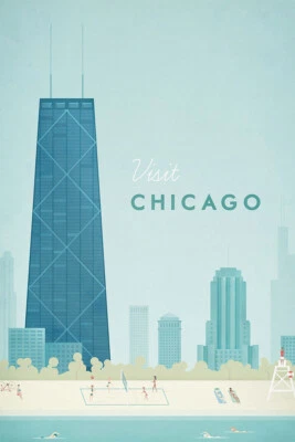 Chicago Viaje Ciudad Paisaje Vintage Pintura Arte de Pared Decoración del Hogar - PÓSTER 20x30 Foto 1 de 3