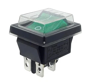 Wippschalter grün mit Wasserdichte Abdeckung 4 Polig EIN-AUS 250V16A beleuchtet - Picture 1 of 5