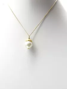 Halskette Halskette mit Anhänger Weißglas 12 mm Kunstperlen goldfarben Vintage - Bild 1 von 4