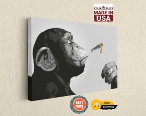 Banksy Chimp Canvas Monkey Smoking Street Art Wall Art Print Poster - Picture 1 of 8