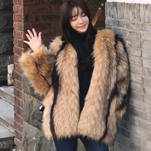 Fashion Womens Thicken Coat Mid Length Trend Mixed Color Faux Fur Outwear Jacket - Bild 1 von 7