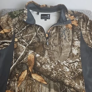 Browning Mens Medium Gray & Camo 1/4 Zip Hunting Fleece-Lined Pullover Realtree - Picture 1 of 11
