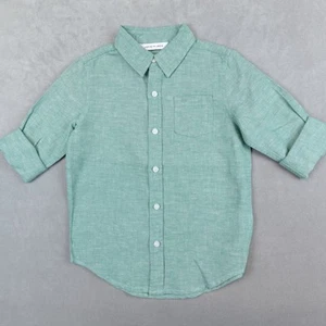 Janie And Jack Shirt Boys Green Linen Blend Size 4 Long Sleeves Button Up - Picture 1 of 8