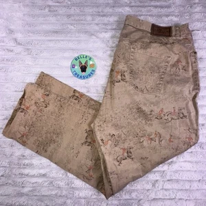 Ralph Lauren LRL Pants Women's 22W Tan Equestrian Polo Club Oxford Print Vintage - Picture 1 of 12